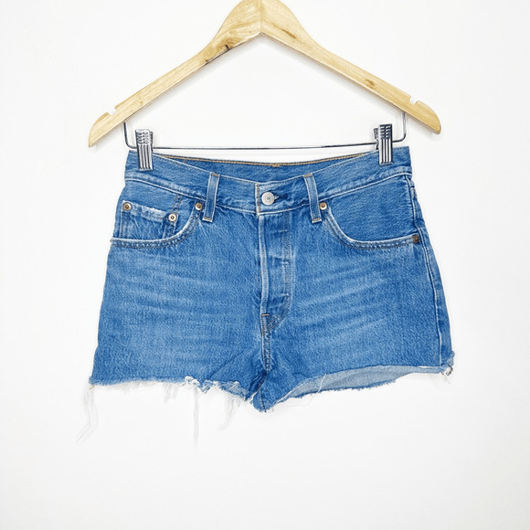 LEVI'S 501 Original Fit Shorts women's High Rise medium button fly raw hem 25 - Picture 2 of 8